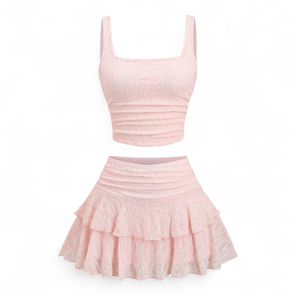 Lunara Conjunto Femenino Encaje Elegante de Dos Piezas