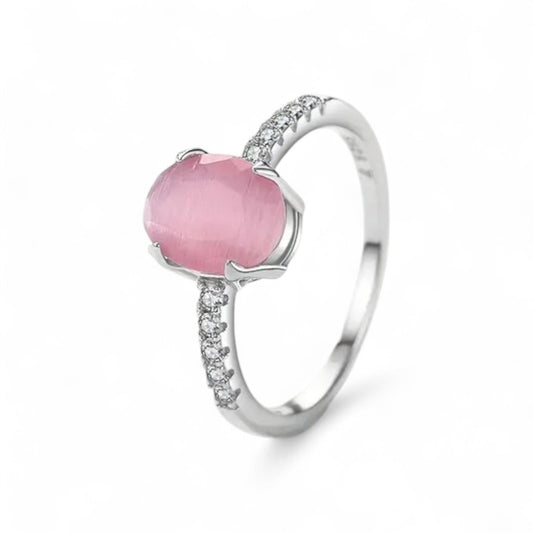 Anillo Mujer Piedra Rosa Plata 925 Lujo Fiesta