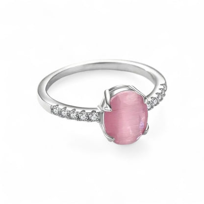Anillo Mujer Piedra Rosa Plata 925 Lujo Fiesta