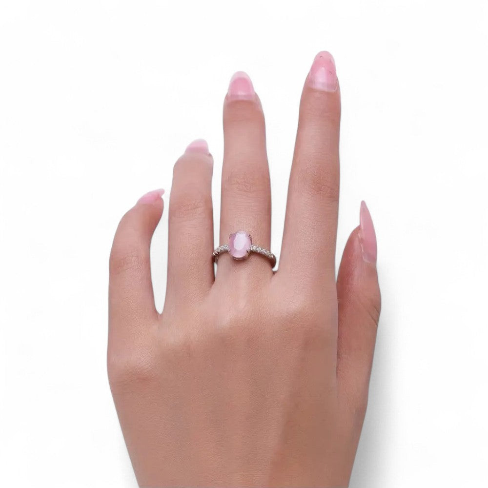 Anillo Mujer Piedra Rosa Plata 925 Lujo Fiesta