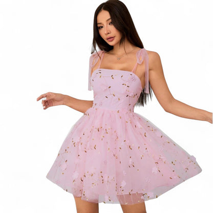 Luna Rosé Vestido Femenino Tirantes Florales Rosa Delicado