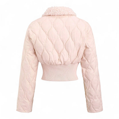 Viona Chaqueta Rosa Femenina Acolchada Corta Cuello Piel Cintura Ajustada