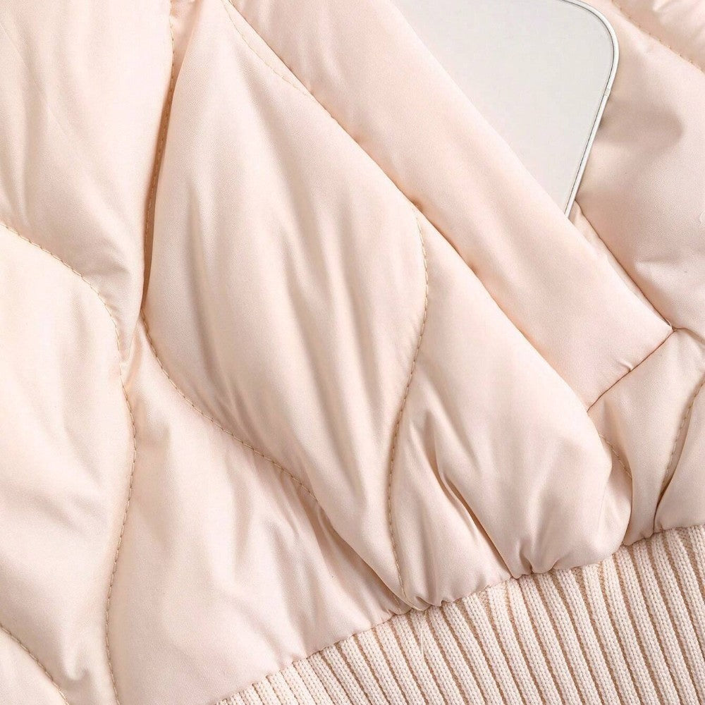 Viona Chaqueta Rosa Femenina Acolchada Corta Cuello Piel Cintura Ajustada