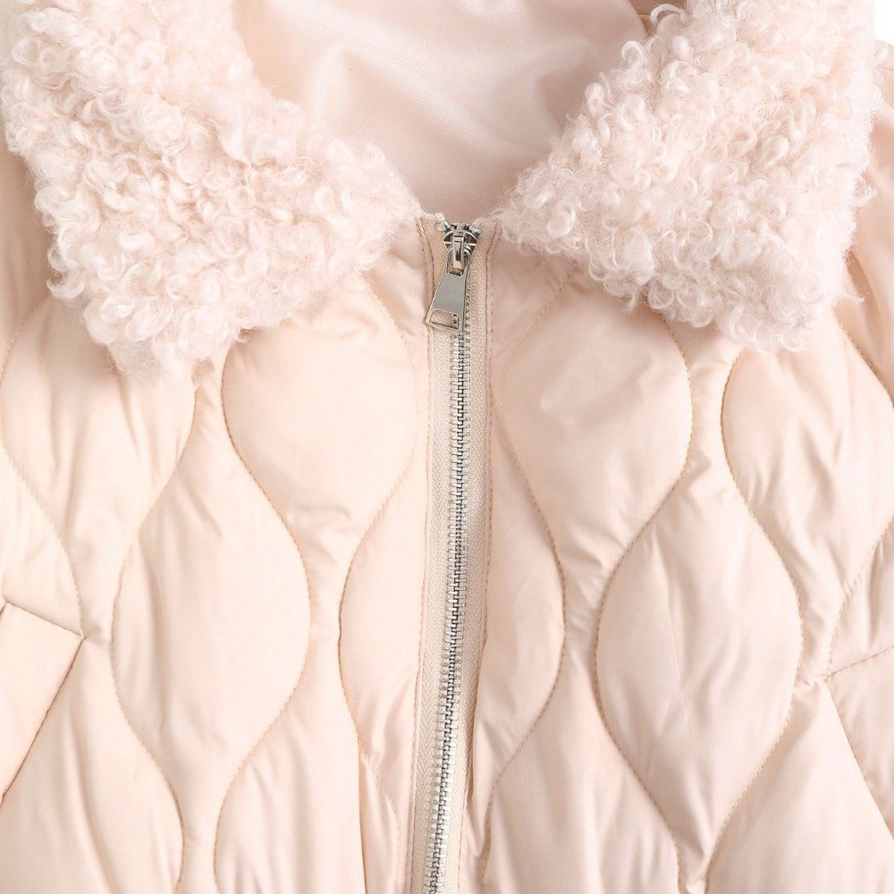 Viona Chaqueta Rosa Femenina Acolchada Corta Cuello Piel Cintura Ajustada