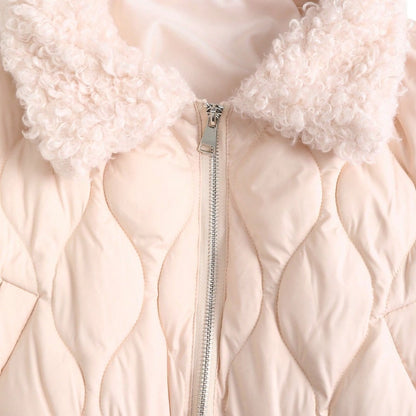 Viona Chaqueta Rosa Femenina Acolchada Corta Cuello Piel Cintura Ajustada