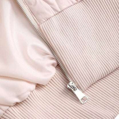 Viona Chaqueta Rosa Femenina Acolchada Corta Cuello Piel Cintura Ajustada